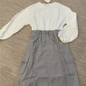 Girls Zara White and Gray cargo Long Sleeve Dress